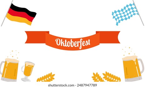 Oktoberfest annual beer festival in Germany banner. Popular cultural event in world. Second half of September beginning of October. Poster invitation template. Vector illustration.