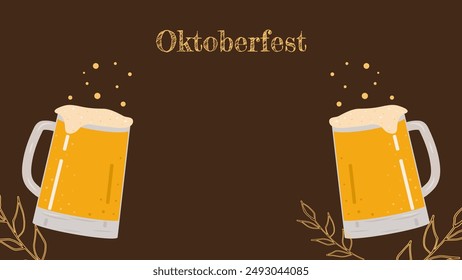 Oktoberfest annual beer festival in Germany banner. Popular cultural event in world. Second half of September beginning of October. Poster invitation template. Dark background. Vector illustration.