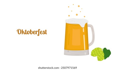 Oktoberfest annual beer festival in Germany banner. Popular cultural event in world. Second half of September beginning of October. Poster invitation template. Vector illustration.