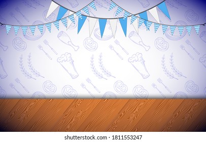 Oktoberfest background, Banner design for the German beer festival Oktoberfest with modern writing, in blue oranamet and flag