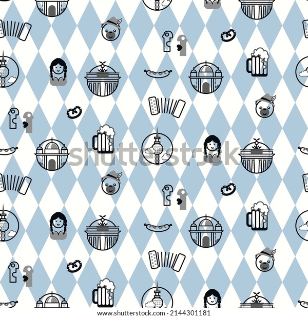 Oktoberfest background with bavarian symbols\
icons seamless\
pattern.