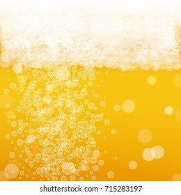 Oktoberfest background with beer. Cool white foam with bubbles and spray. October Bavarian festival. Fresh mug of beer for bar design. Realistic oktoberfest background for fest flyer and banner.