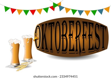 Fondo del Oktoberfest. Celebración del festival de cerveza Oktoberfest. Ilustración vectorial. Cartel, cartel y plantilla. Fiesta Oktoberfest, evento. Barril de cerveza