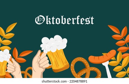 Oktoberfest Background. Oktoberfest beer festival event banner. Autumn leaf vector