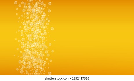 Oktoberfest background. Beer foam. Craft lager splash. pub banner template. Festive pint of ale with realistic white bubbles. Cool liquid drink for Yellow cup with oktoberfest.