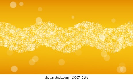 Oktoberfest background. Beer foam. Craft lager splash. restaurant flyer design. Czech pint of ale with realistic white bubbles. Cool liquid drink for Golden bottle with oktoberfest.