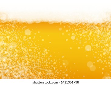 Oktoberfest background. Beer foam. Craft lager splash. pub menu concept. Pour pint of ale with realistic white bubbles. Cool liquid drink for Golden bottle with oktoberfest.