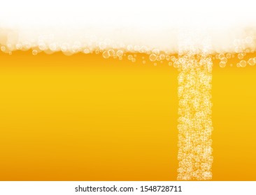 Oktoberfest background. Beer foam. Craft lager splash. bar menu template. Hipster pint of ale with realistic white bubbles. Cool liquid drink for Golden jug with oktoberfest.
