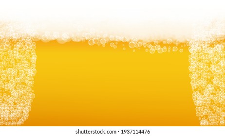 Oktoberfest background. Beer foam. Craft lager splash. bar banner concept. Bavarian pint of ale with realistic white bubbles. Cool liquid drink for Orange bottle with oktoberfest.