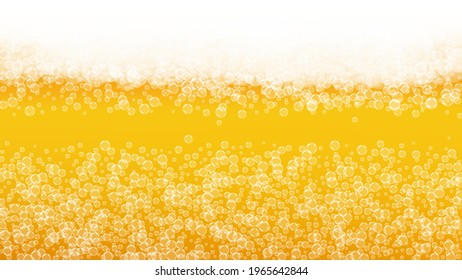 Oktoberfest background. Beer foam. Craft lager splash. pab menu template. Shiny pint of ale with realistic white bubbles. Cool liquid drink for Yellow glass with oktoberfest.