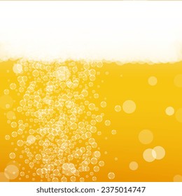 Oktoberfest background. Beer foam. Craft lager splash. Gold menu template. Shiny pint of ale with realistic bubbles. Cool liquid drink for pab. Yellow bottle for beer background.