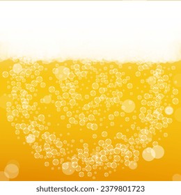 Oktoberfest background. Beer foam. Craft lager splash. Shiny pint of ale with realistic bubbles. Cool liquid drink for pab. Orange banner template. Yellow mug for oktoberfest foam.