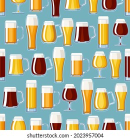 Oktoberfest background. Beer mugs seamless pattern, vector illustration.  Texture for fabric, wrapping, wallpaper. Decorative print.