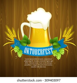 Oktoberfest Background with Beer. Poster template. Vector illustration EPS 10