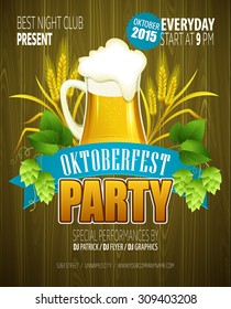 Oktoberfest Background with Beer. Poster template. Vector illustration EPS 10