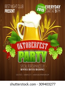 Oktoberfest Background with Beer. Poster template. Vector illustration EPS 10