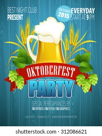 Oktoberfest Background with Beer. Poster template. Vector illustration EPS 10