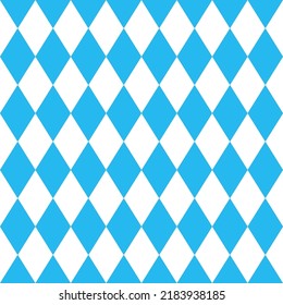 Oktoberfest background with blue and white rhombuses. Bavarian diamond texture. Octoberfest seamless pattern. Holiday wrapping print. Germany traditional wallpaper. Vector color illustration.