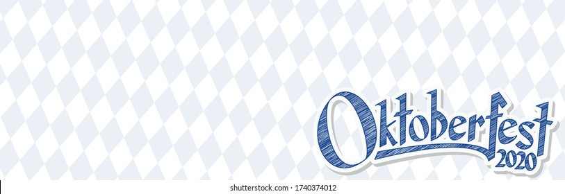 Oktoberfest background with blue-white checkered pattern and text Oktoberfest 2020 (in german)