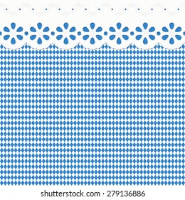 Oktoberfest background with blue-white checkered pattern and tissue ribbon