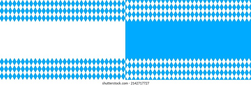 Oktoberfest Background Border. Bavarian Pattern. Flag Of Bavaria. Octoberfest In Munich. Texture With White And Blue Rhombus. Seamless Banner For Fabric Of Bayern. Wallpaper And Textile. Vector.