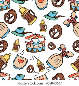 Oktoberfest background. Cute seamless pattern. Hand drawn illustration. 
