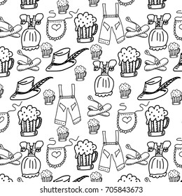 Oktoberfest background. Cute seamless pattern. Hand drawn illustration. 
