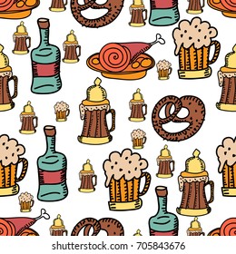 Oktoberfest background. Cute seamless pattern. Hand drawn illustration. 