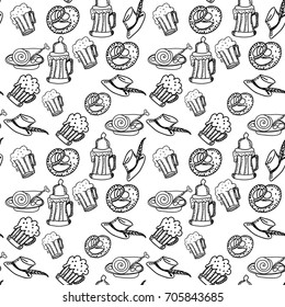 Oktoberfest background. Cute seamless pattern. Hand drawn illustration. 