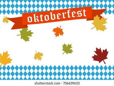 Oktoberfest background having blue-white checkered and text Oktoberfest
