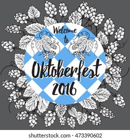 Oktoberfest background. Hops vector visual graphic, ideal for beer, labels and packaging. 