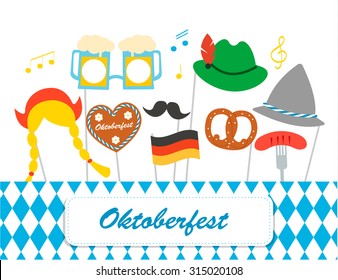 Oktoberfest background with icons set, vector illustration