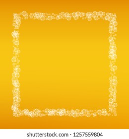 Oktoberfest background with light beer. Cool white foam with bubbles and spray. Fresh cup of beer for brewery design. Realistic oktoberfest background for festival design and invitation.