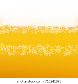 Oktoberfest background with light beer. Cool white foam with bubbles and spray. Fresh cup of beer for brewery design. Realistic oktoberfest background for festival design and invitation.