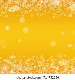 Oktoberfest background with light beer. Cool white foam with bubbles and spray. Fresh cup of beer for brewery design. Realistic oktoberfest background for festival design and invitation.