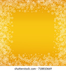 Oktoberfest background with light beer. Cool white foam with bubbles and spray. Fresh cup of beer for brewery design. Realistic oktoberfest background for festival design and invitation.