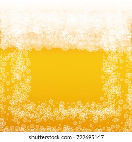 Oktoberfest background with light beer. Cool white foam with bubbles and spray. Fresh cup of beer for brewery design. Realistic oktoberfest background for festival design and invitation.