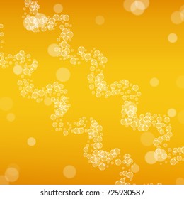 Oktoberfest background with light beer. Cool white foam with bubbles and spray. Fresh cup of beer for brewery design. Realistic oktoberfest background for festival design and invitation.