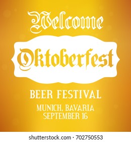 Fondo del festival Oktoberfest. Plantilla de diseño de vectores para el festival de cerveza en Alemania, Munich, Baviera. Tarjeta de saludo, volante de fiesta, diseño de afiches para celebración en septiembre y octubre. Ilustración amarilla