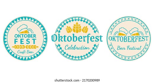 Oktoberfest-Plakat, Logo oder Label-Design mit Grunge, rauer Textur. Circle German, Bavarian Bierfest Emblem Vorlagen mit Bierkrug. Vektorgrafik.