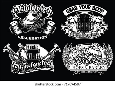 oktoberfest badge set in black and white