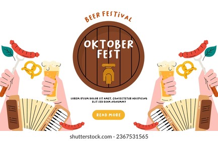 Oktoberfest Banner Background. Beer Festival Flat Hand Drawn Illustration