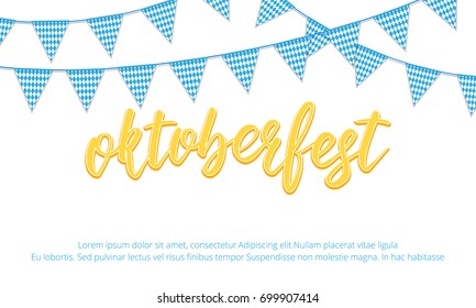 Oktoberfest banner. Background with Oktoberfest hand lettering and checkered buntings. Germany beer festival Oktoberfest