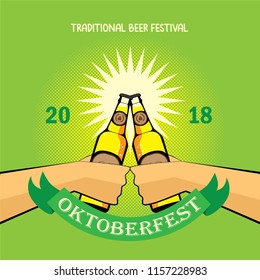 Oktoberfest banner and background template illustration with oktoberfest text. Traditional beer, bread, hat, accordion and sosis illustration. vector illustration. Traditional festival beer.