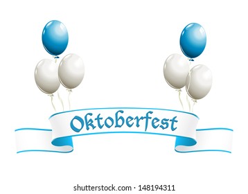 Oktoberfest banner with balloons in traditional colors of Bavaria