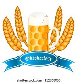 Oktoberfest banner with beer mug and wheat ears - vector illustration