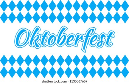 Oktoberfest banner with blue geometric pattern. Beer festival lettering typography. Oktoberfest logo, flyer, sticker design element. Vector illustration.