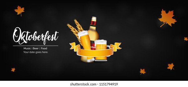 Oktoberfest banner design and illustration with beer emblem festival. vector illustration of oktoberfest banner