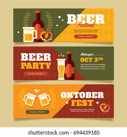 Oktoberfest banner horizontal concept set. Flat illustration of 3 Oktoberfest vector banner horizontal concepts for web