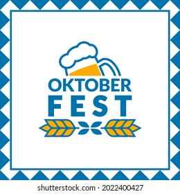 Oktoberfest Banner Or Poster With Beer Mugs. German Festival Logo, Sign, Label Or Badge. October Fest Square Background For Flyer, Advertising Card, Social Media Post. Vector Illustration.